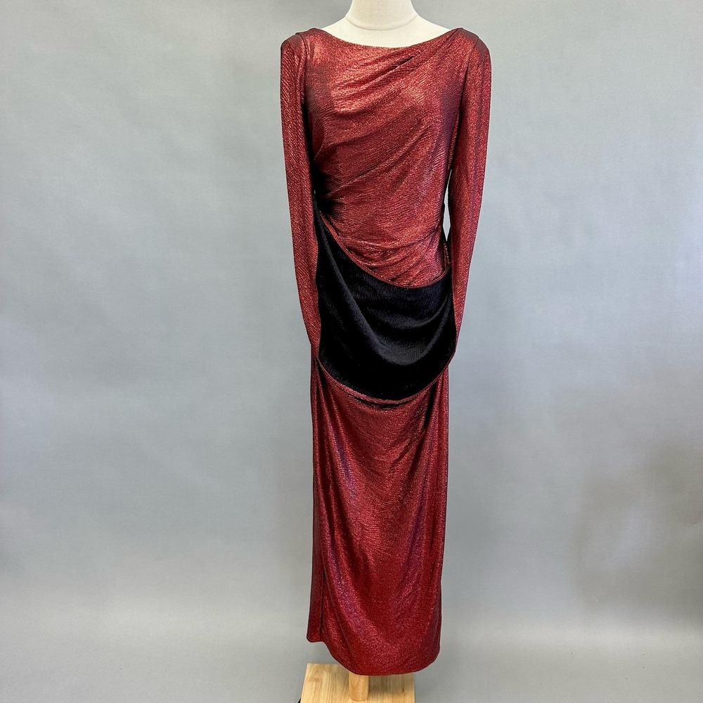 R&M Richards 7472 Metallic Cape Gown in merlot Size 8